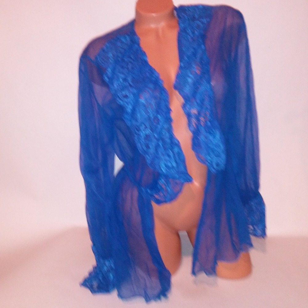 Lovers Lane Escante Lingerie Top Large Royal Blue Sheer Ruffle Lace
